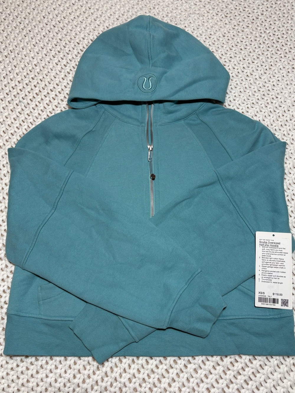 lululemon tidal teal scuba oversized half zip hoodie size xs/s